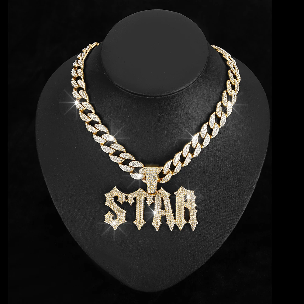 Manufacturers cross-border new star letter pendant niche personality design street hip hop cuba necklace jewelry jewelry