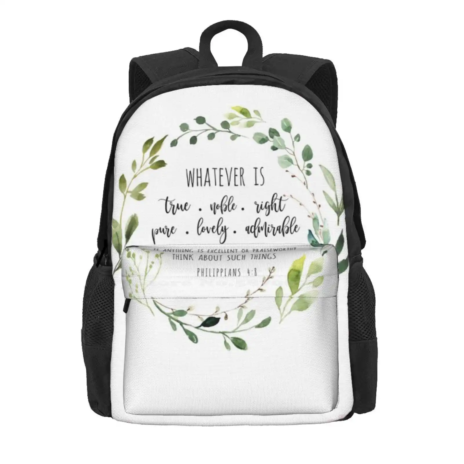 Philippians 4:8 Whatever Is True Bible Verse Hot Sale Schoolbag Backpack Fashion Bags Ephesians 4 8 Scripture Christian Wall