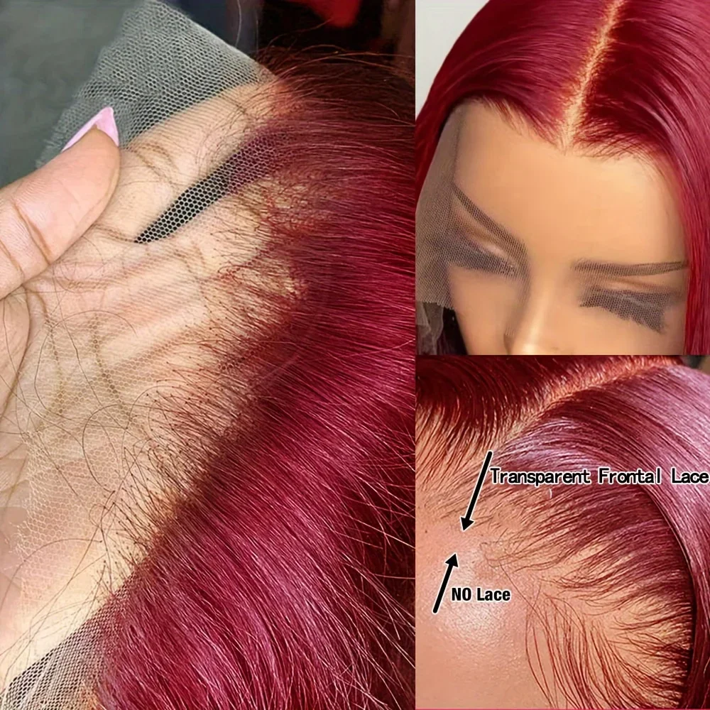 99J Bone Straight Wine Red Human Hair Wigs Burgundy 200% Density 40 Inches 13x6 13x4 HD Transparent Lace Frontal Wig For Women Brazilian Hair Pre Plucked