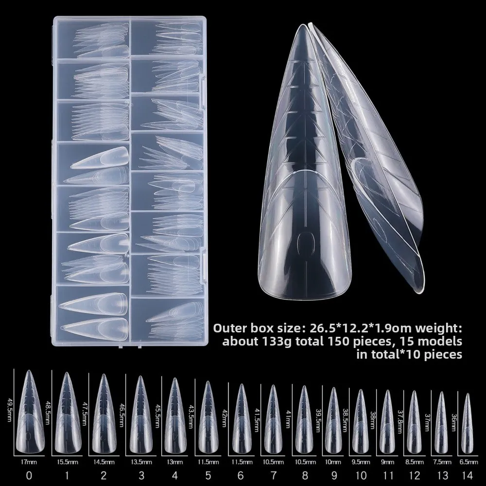 150pcs Coffin Shape Sandwich Nail Forms Natural Clear No-Trace Double-Sided Fake Nails Clear Extension Almond Shape