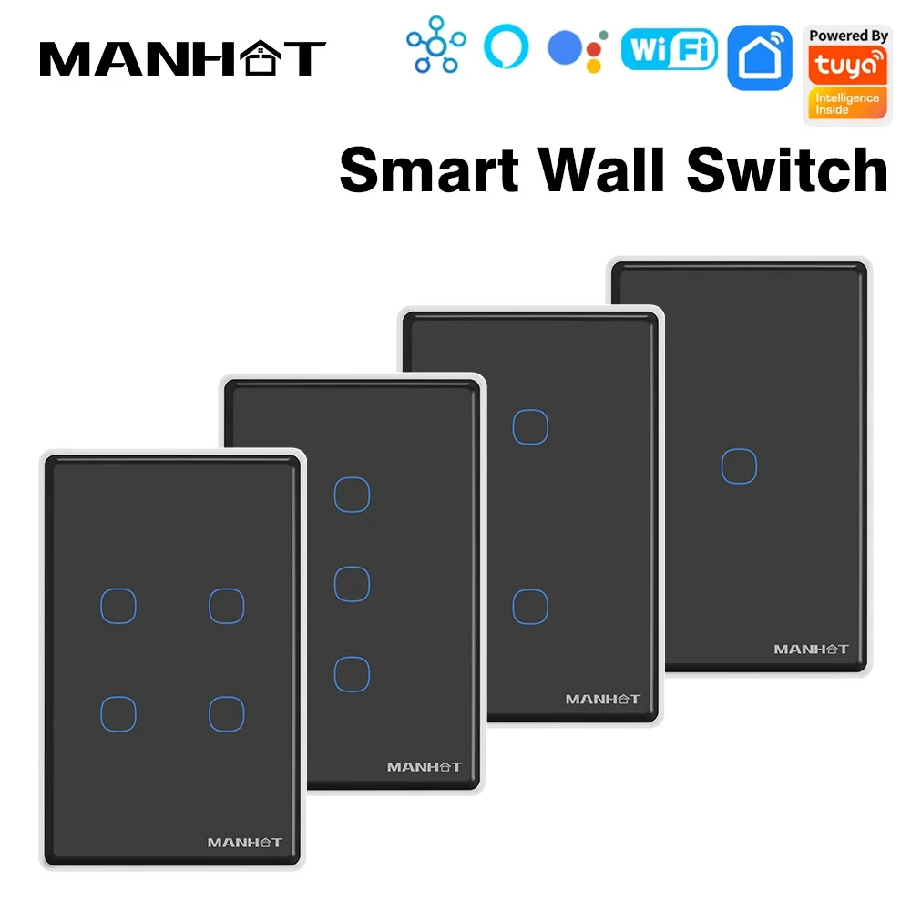 Tuya WiFi US Smart Light Switch Neutral Wire/No Neutral Wire Required Wall Touch Switch App Control Work With Alexa Google Home