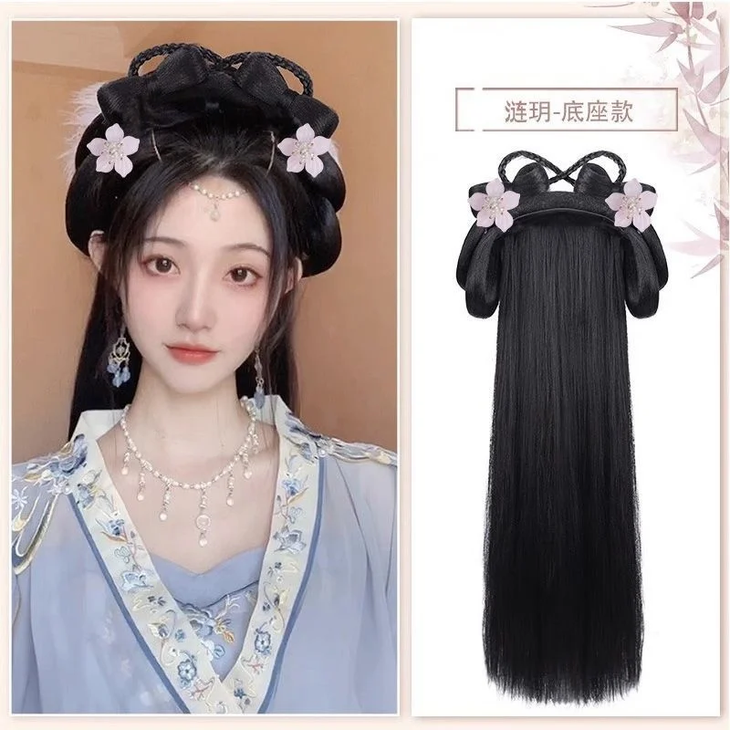 Perruque Hanfu antique chinoise pour filles et femmes, ensemble complet avec accessoire de cheveux, style technicien de cinéma et de télévision