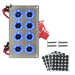 Marine Boat RV 12V24V 8 Gang Push Button Rocker Switch Panel Stainless Steel Waterproof ON-OFF with ATO/ATC Fuse DC Distribution