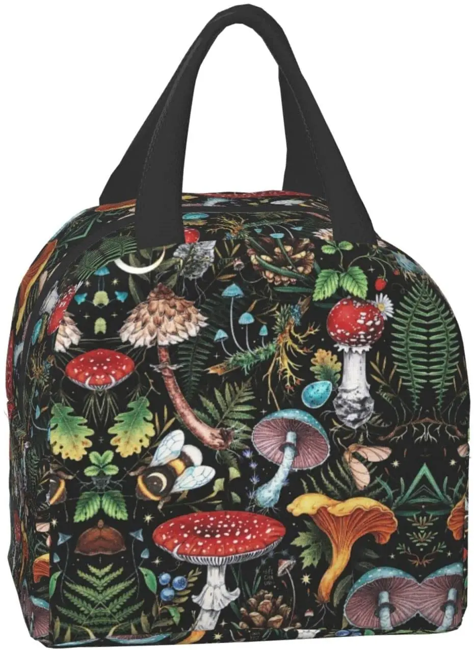 Lunch Bag for Women Men Mushroom Art Reusable Insulated Cooler Lunch Tote Box Cute Funny Container Lunch Holder Portable Bag