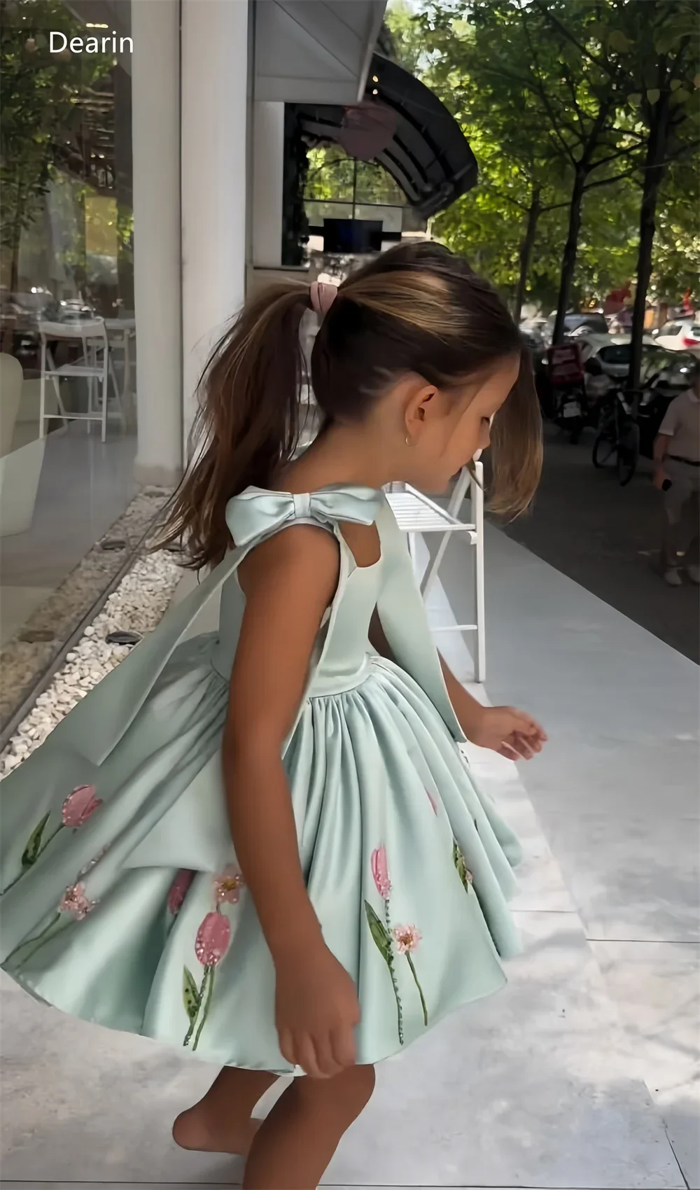 Customized Flower Girl Dress Evening Dress Dearin Spaghetti Strap Ball Gown Knee Length Draped Print Bows Flower Girl Dresses Sa