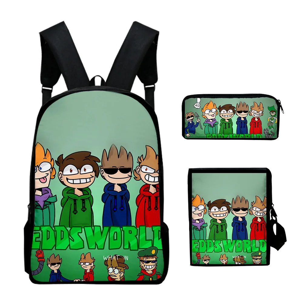 Harajuku Popular eddsworld 3D Printed 3pcs/Set pupil School Bags Laptop Daypack Backpack Inclined shoulder bag Pencil Case