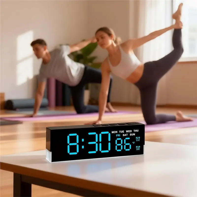 KYCOR-LED Digital Alarm Clock 7 Inch With Dual Alarms& Bottom Glow  Time, Date, Day,Temperature Display  3-Level Auto