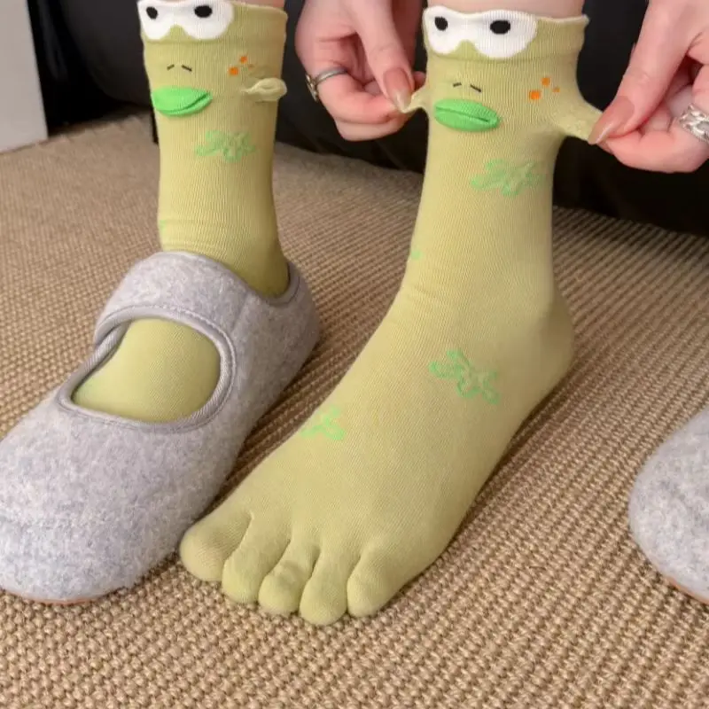Women Cute Cartoon 5 Toe Yoga Socks 3D Stereo Monster Mouth Pilates Socks Silicone Non Slip Breathable Cotton Fitness Gym Dance