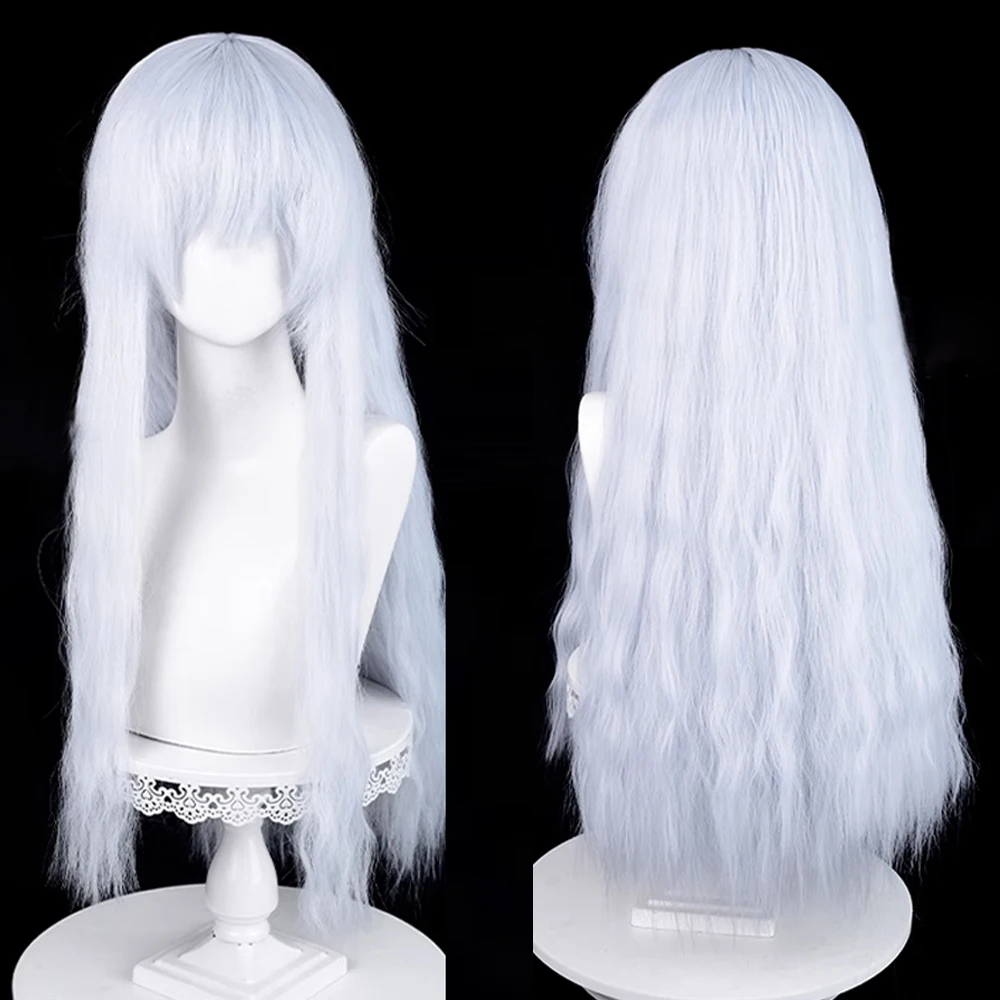 

RANYU Synthetic Long Wavy Curly Blue White Wig with Bangs Fluffy Anime Cosplay Hair Wig for Daily Party