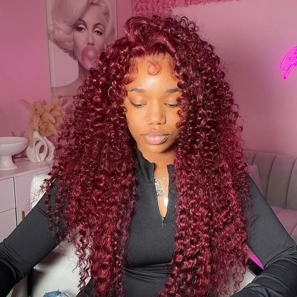 

Парики из вьющихся человеческих волос 99J Бордовый 13x6 Hd Парик из натуральных волос на фронтальной части шнурка Красный цвет Бразильские глубокие волны Парики из человеческих волос для женщин