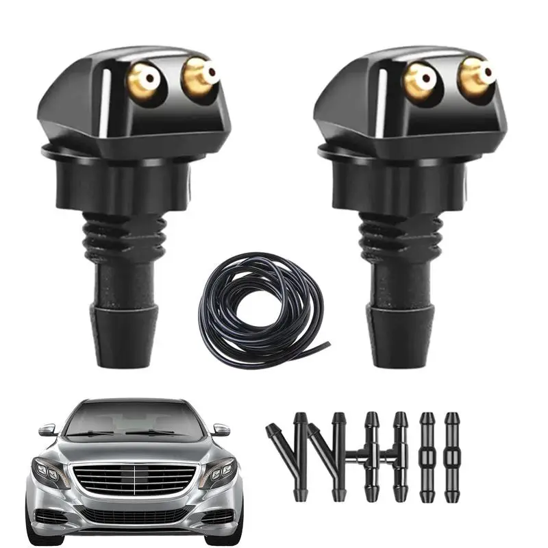 Universal Jet Washer Nozzle 2x Car Front Windshield Washer Wiper Nozzle Sprayer 360 Degree Rotation Washer Nozzle For Windshield