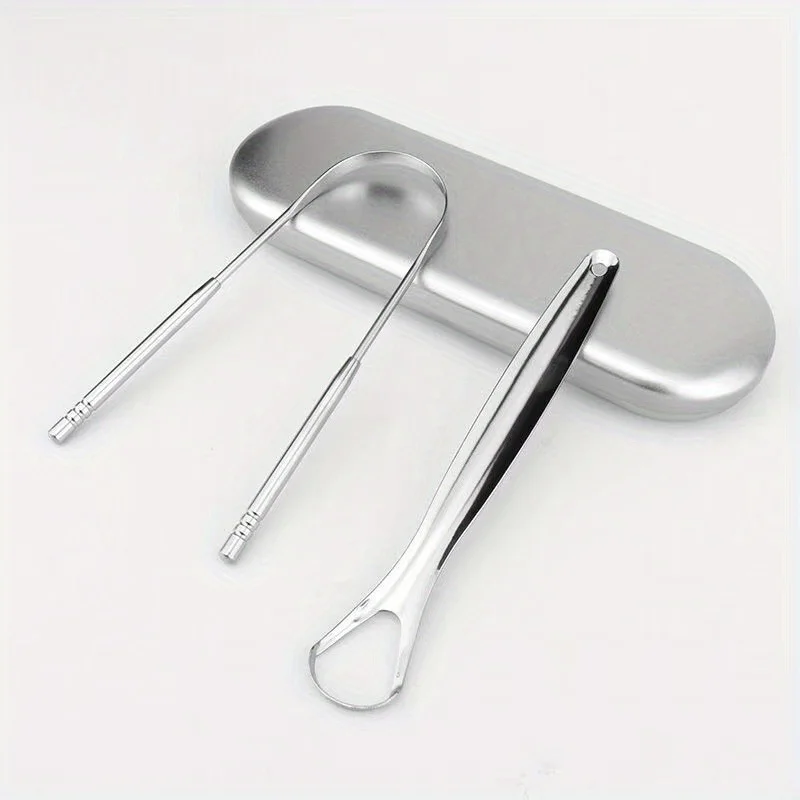 2pcs Stainless Steel Tongue Scrapers with Large Case, Tongue Scraper, Tongue Coating Scraper Exquisite Gift Box Packaging