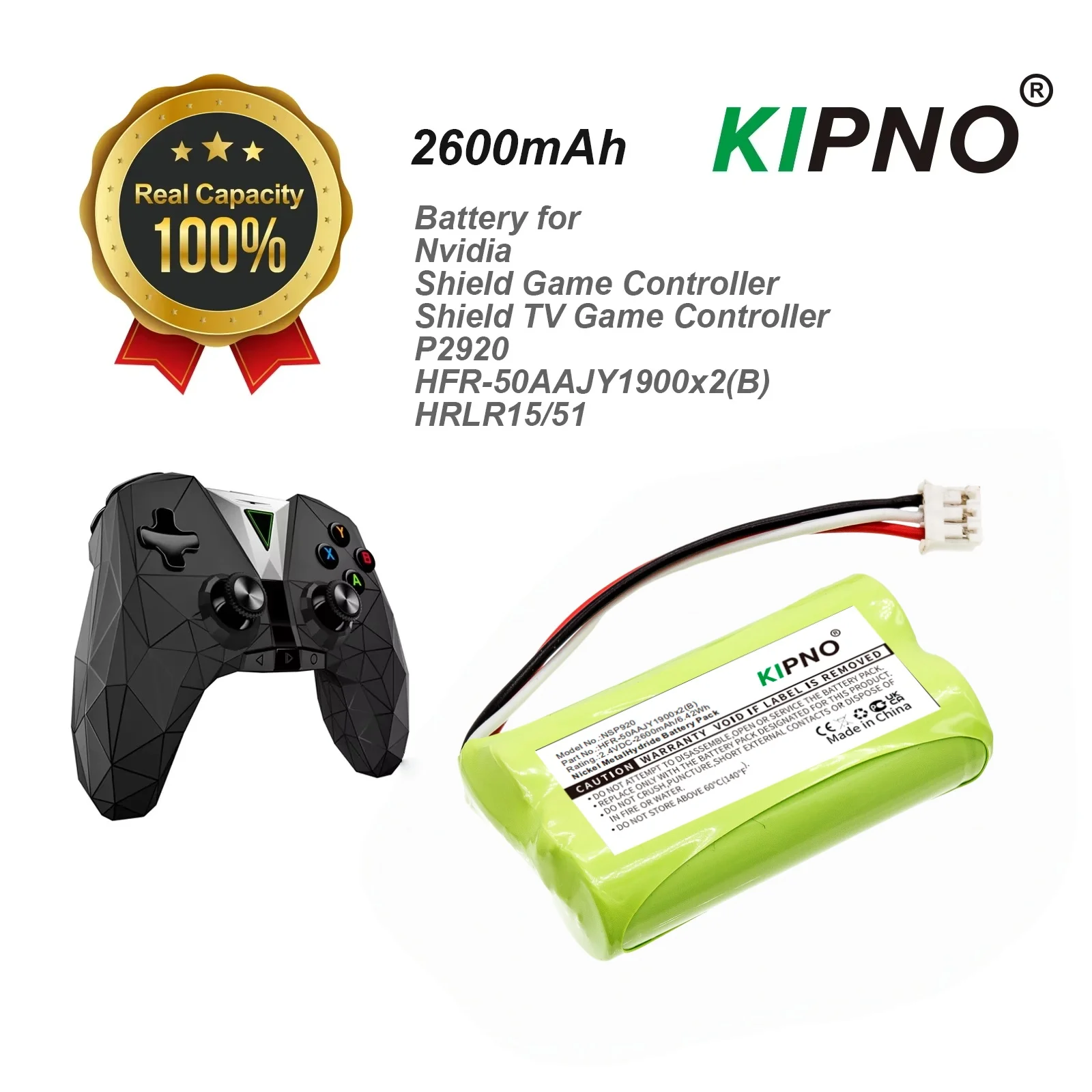 

KIPNO 2600mAh Extended Life Battery for Nvidia Shield Game Controller P2920 - Shield TV Controller Backup Power Pack