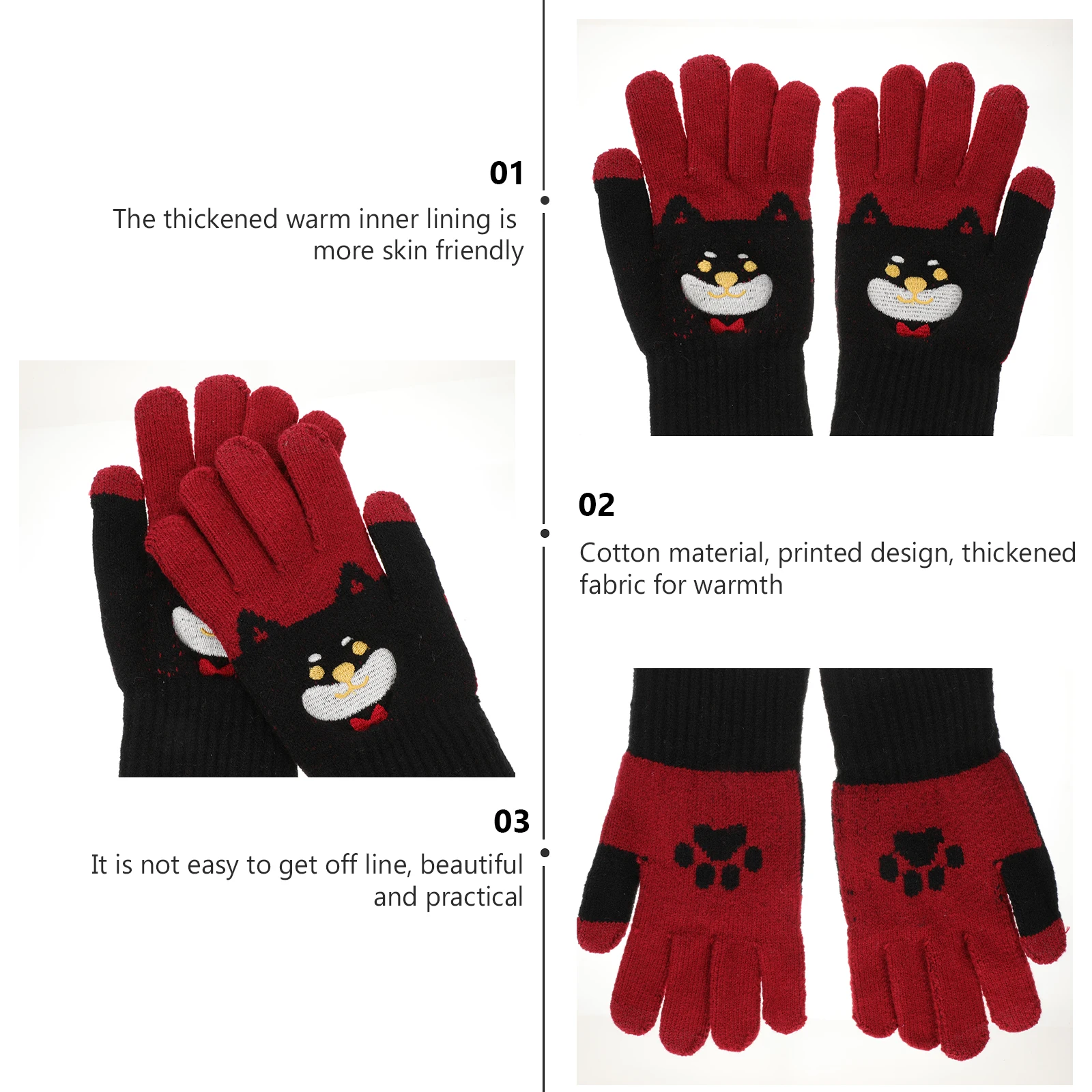 

Winter Touch Screen Gloves Yarn Student Cartoon Ultraviolet -Degree Fully Functional Long Wear Cycling Gloves