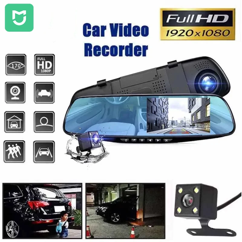 MIJIA 4.3 Inch Dash Cam Car DVR 24H HD 1080P Dash Camera 2Lens Video Recorder 1080PCycle Dashcam Mirror Driving Recorder