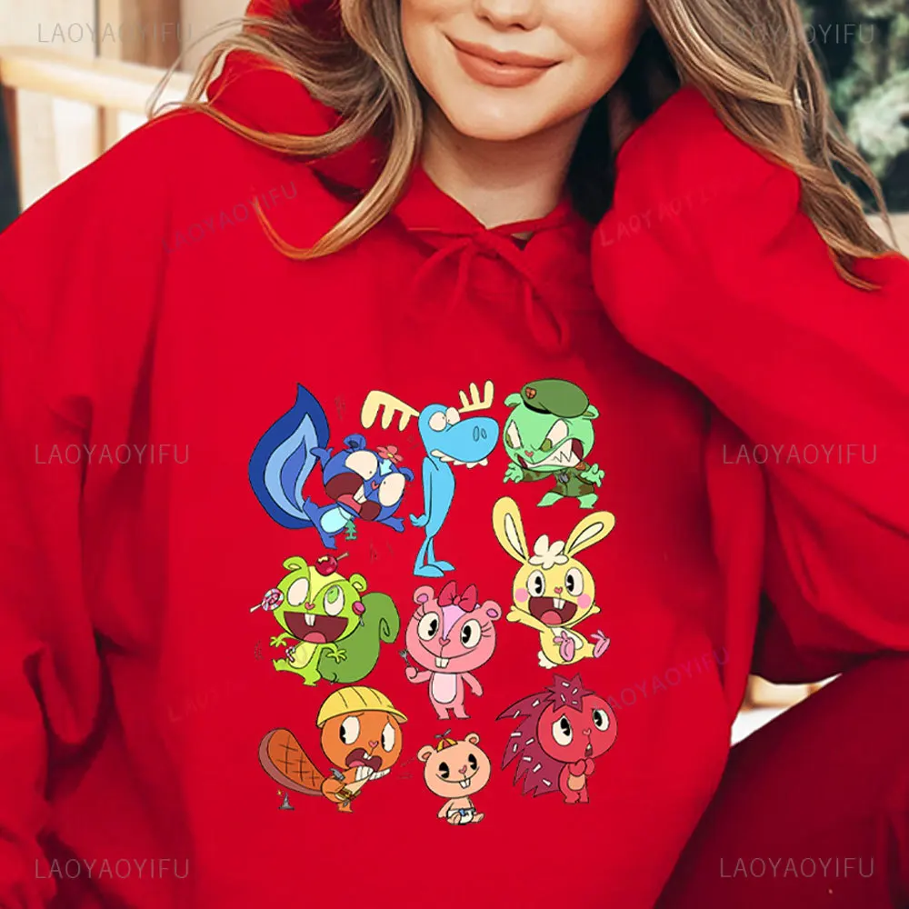 Happy Tree Friends Embrace Cartoon Sweatshirt Pullover Boy Girl Classic Animated Printed Hoodie Student Hoodies