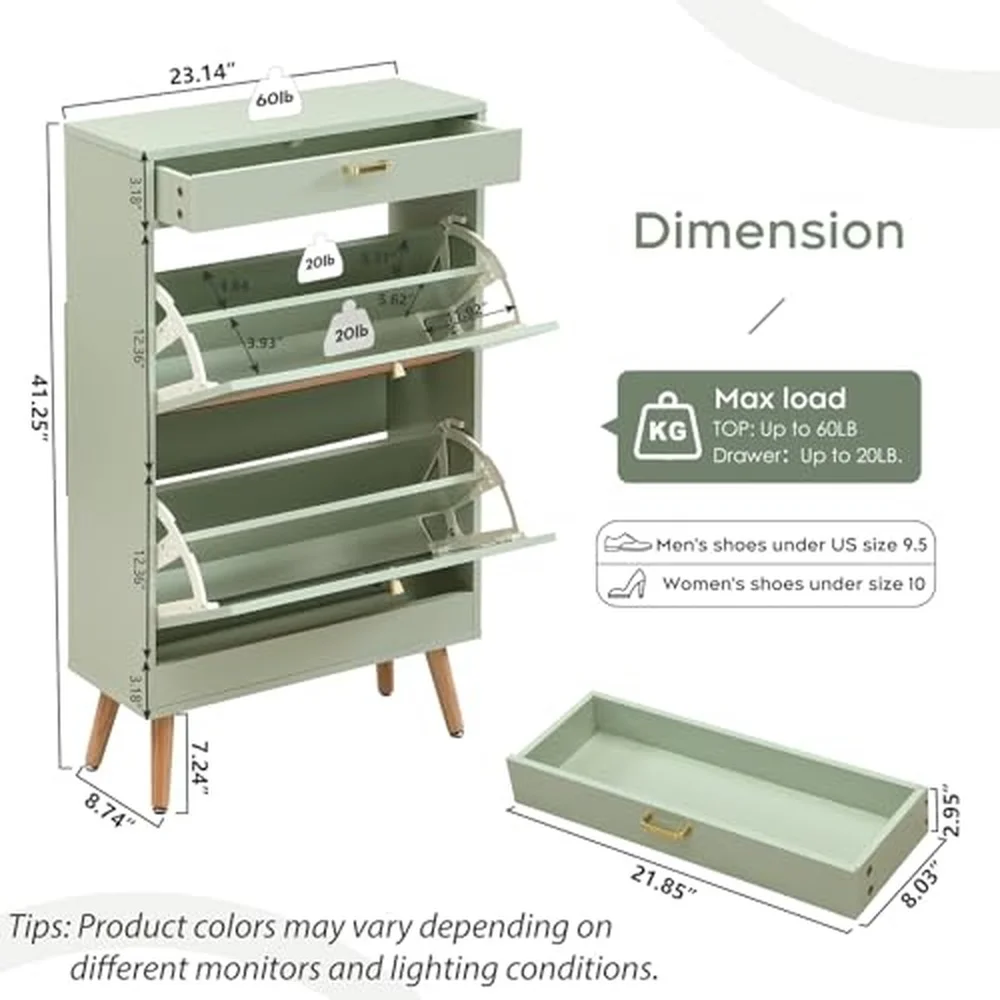 Shoe Rack Storage Organizer with 2 Natural Semi Circular Rattan Doors Entryway Wooden Shoe Cabinet for Sneakers Leather