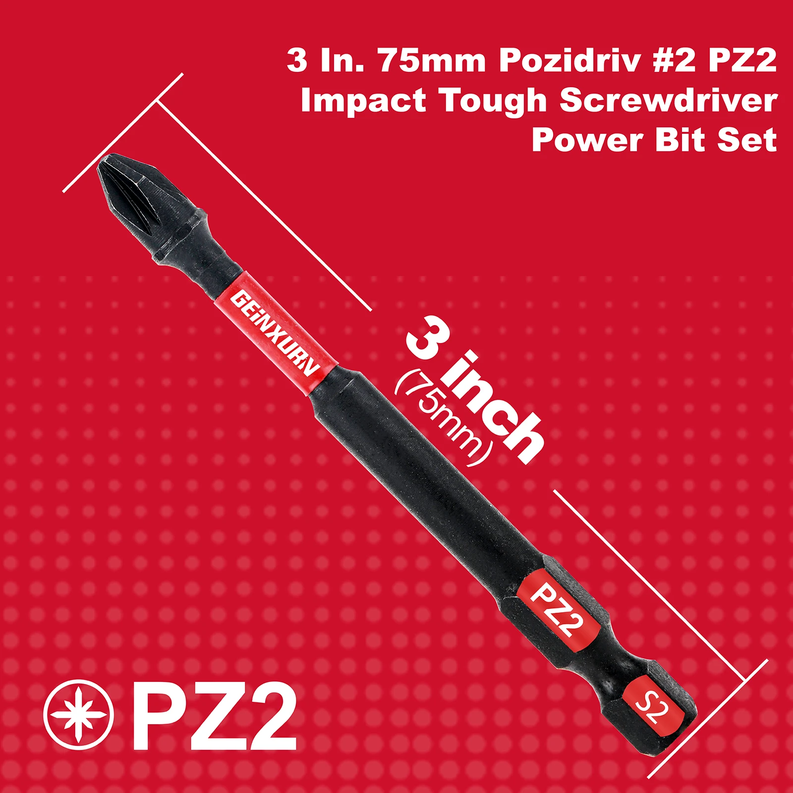 Geinxurn 3 Inches Pozidriv #2 PZ2 Impact Tough Screwdriver Power Bit  Set, S2 Alloy Steel Screwdriver Bits Set