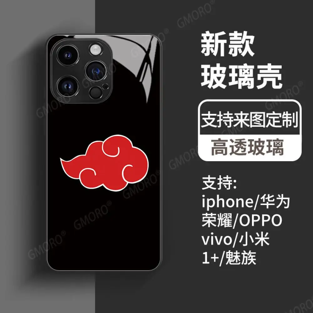 Naruto Anime Phone Case Tempered Glass Back Cover Shockproof Protective Shell for iPhone 17 16 15 Pro Max light transmittance