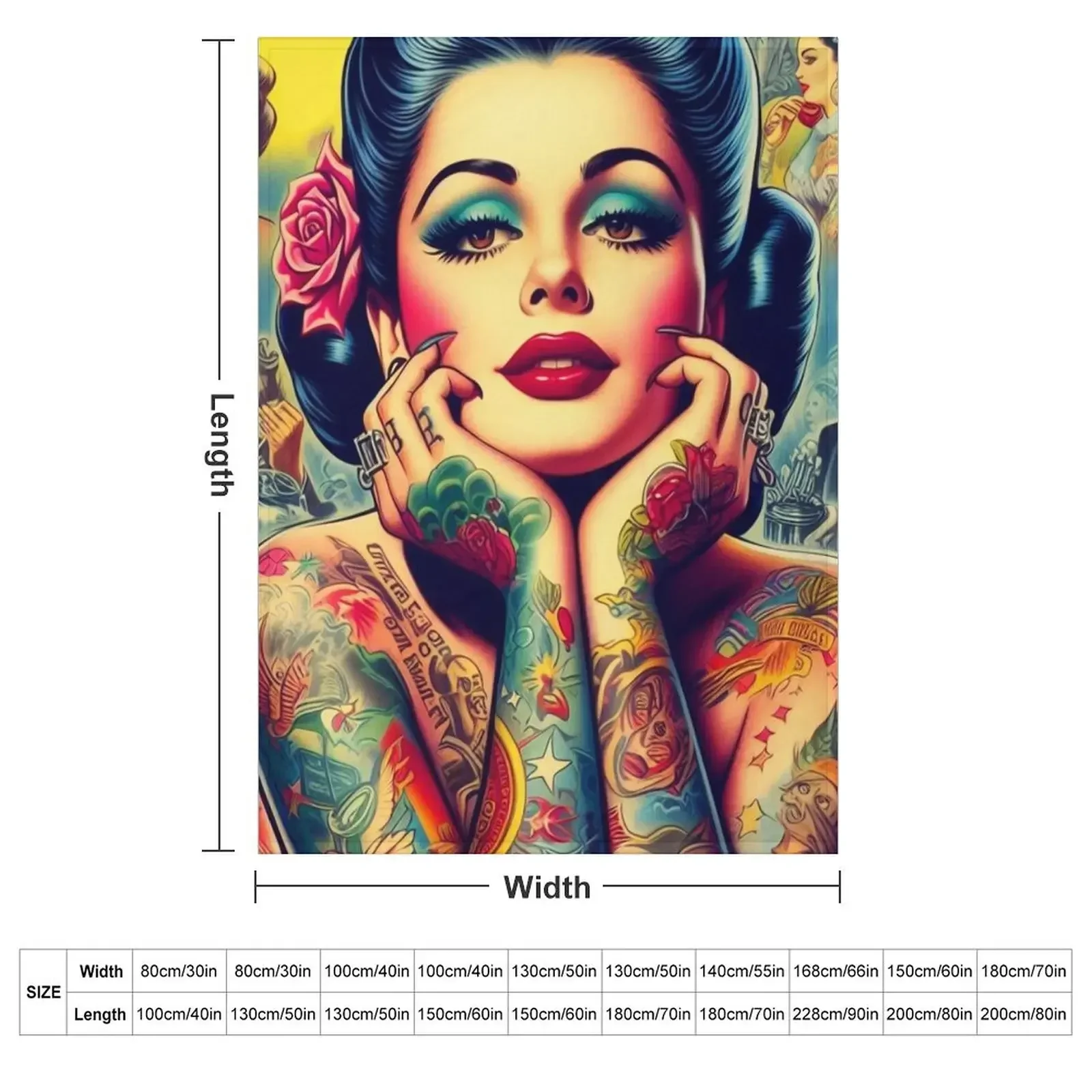 Retro Pretty Tattoo Pin-up Throw Blanket couch cozy soft plush fuzzy picnic outdoor blanket