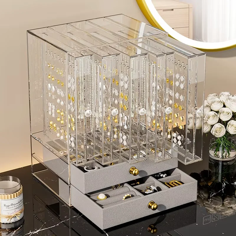 

Cross-Border Acrylic Transparent Rectangle Shape Jewelry Display Storage Box for Earrings Bracelets Necklaces Square Pattern