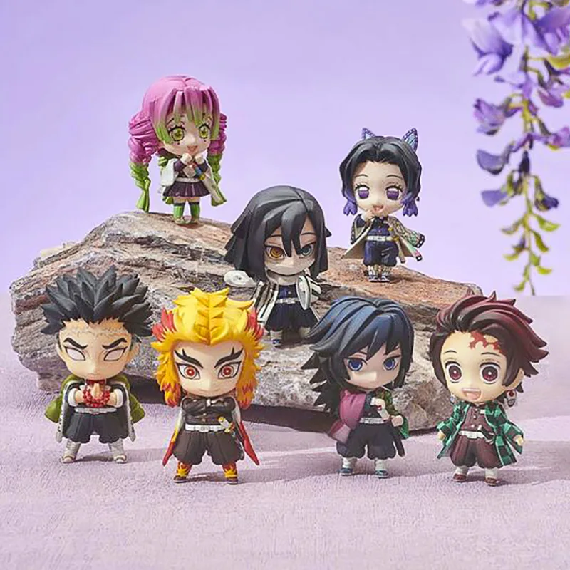 5PCS Kawaii Demon Slayer Actiefiguren Mini Anime Kimetsu geen Yaiba PVC Beeldje Leuke Manga Model Kits Garage Kits speelgoed Ornamenten