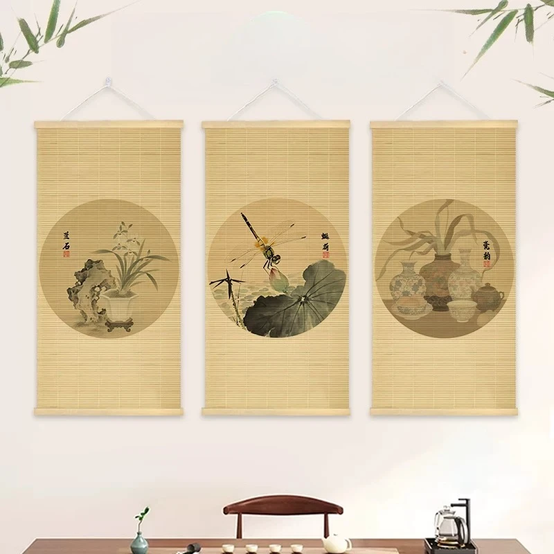 Peaceful Bamboo Weave Art Dragonfly Pond for Yoga Studio Mindfulness Decor Feng Shui Harmony Balcony Garden View