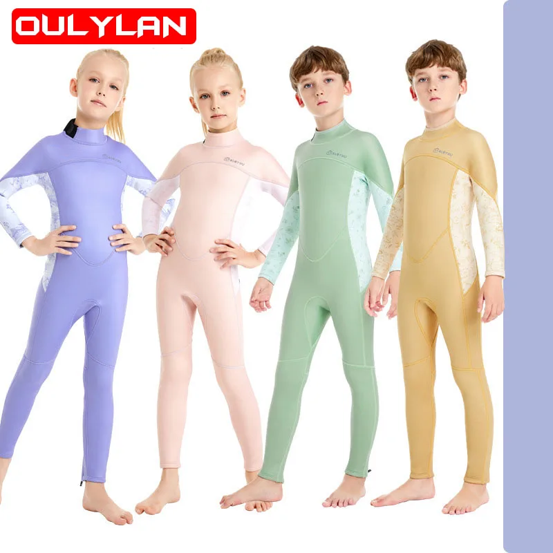 

Oulylan 2/3MM Wetsuit Girls Surfing Neoprene for Boys Scuba Diving Suit Kids Thermal Swimsuit Freediving Children Swimwear