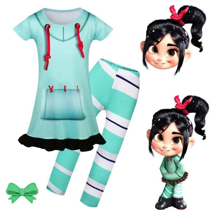 Disfraz de Anime Vanellope von Cos Schweetz, traje, pantalones, trajes de Carnaval de Halloween, ropa para niñas y niños, fiesta de cumpleaños