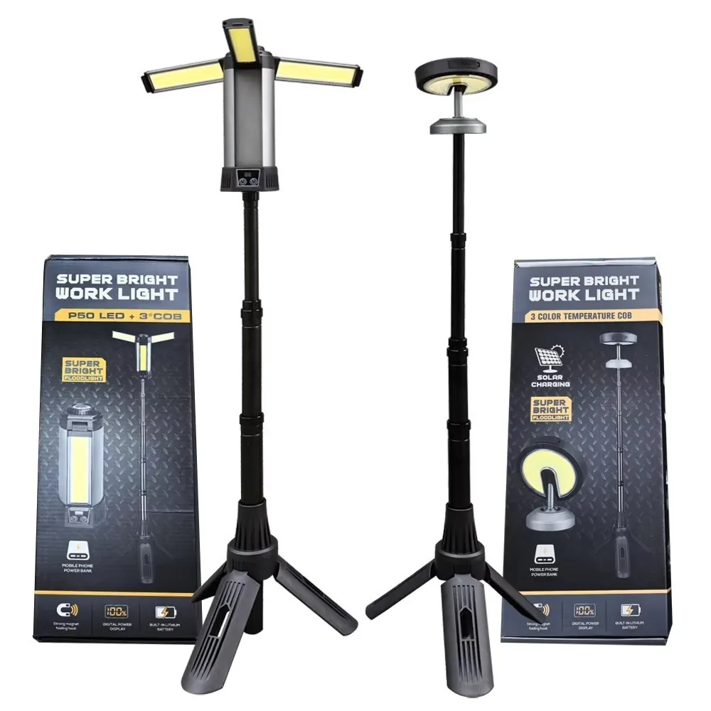 6000mAh LED Work Light Cordless COB Dimmable with Telescopic Stand Ideal for Outdoor Camping Work Rechargeable via Type-C High B