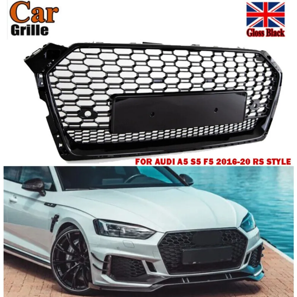 FOR AUDI A5 S5 F5 2016-20 RS STYLE GLOSS BLACK HONEYCOMB RADIATOR BUMPER GRILLE