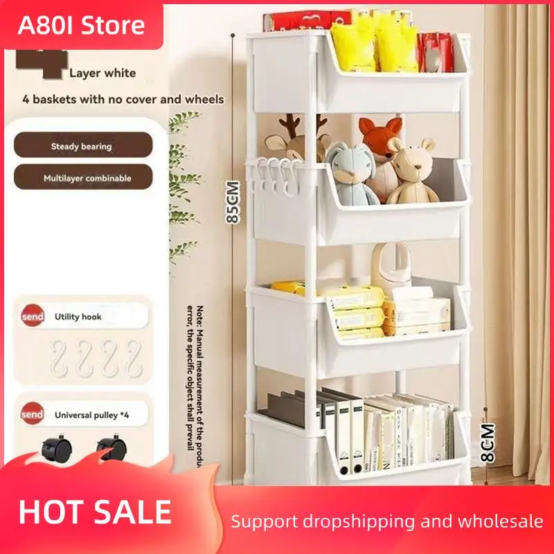 

A80I Household Snacks Storage Bookshelf, Trolley Storage Rack, Storage Rack Kitchen Fruit And Vegetable Basket