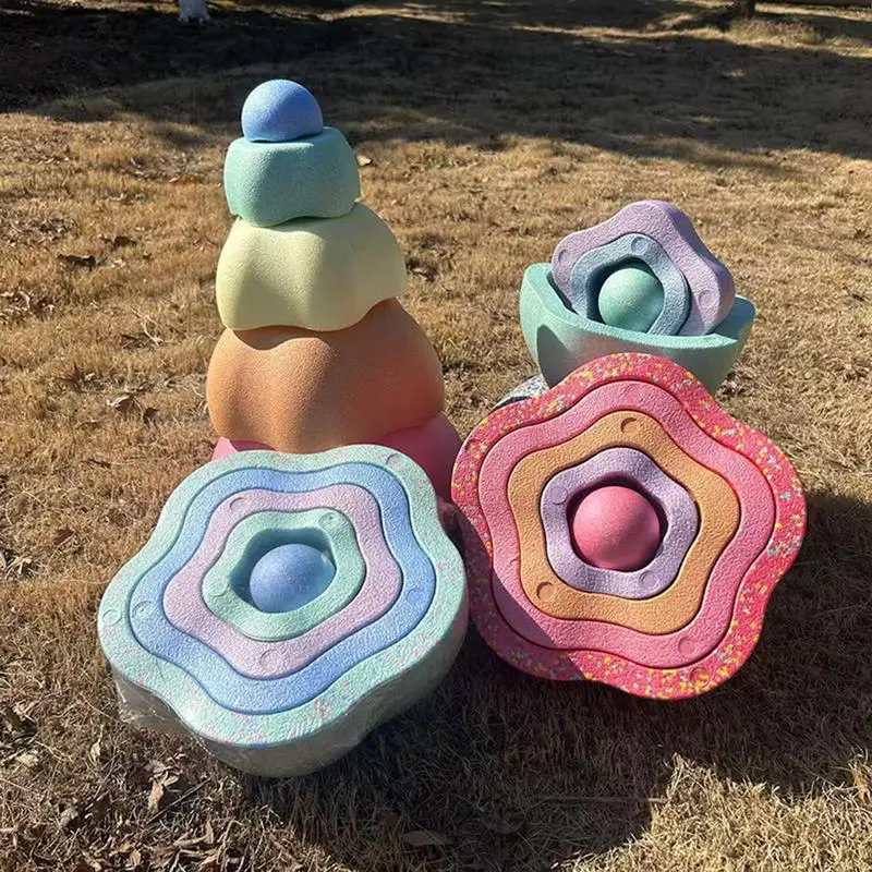 PP Balance Stepping Rainbow Stone ของเล่นเด็กกีฬา Touch Sensory Integration การฝึกอบรมสัมผัส Sensing อุปกรณ์เกมกลางแจ้ง