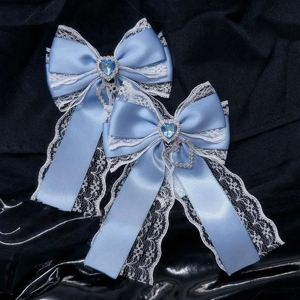 

Y2K Girl Lolita Hairpin Japanese Bow Lace Hair Clip Gothic Harajuku Double Ponytail Hair Clip Brooch Subculture Bag Accessory
