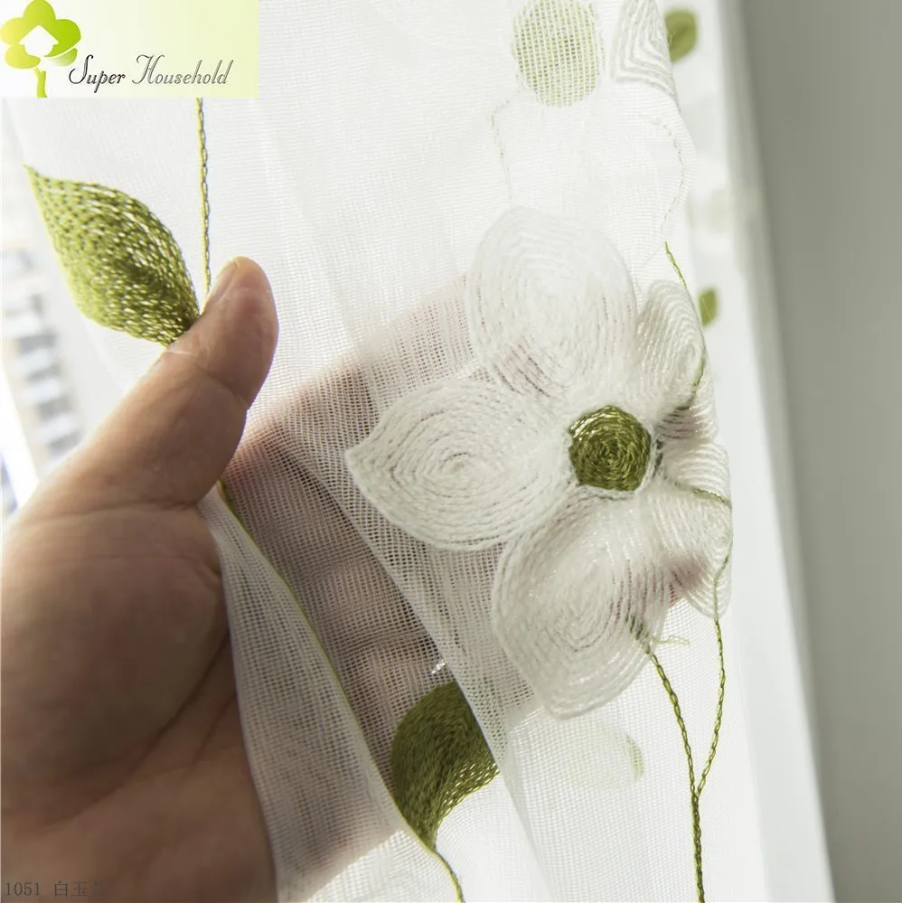 Chinese Embroidered White Magnolia Curtains Tulle for Living Room Pastoral Sheer Drapes Bedroom Kitchen Window Treatment