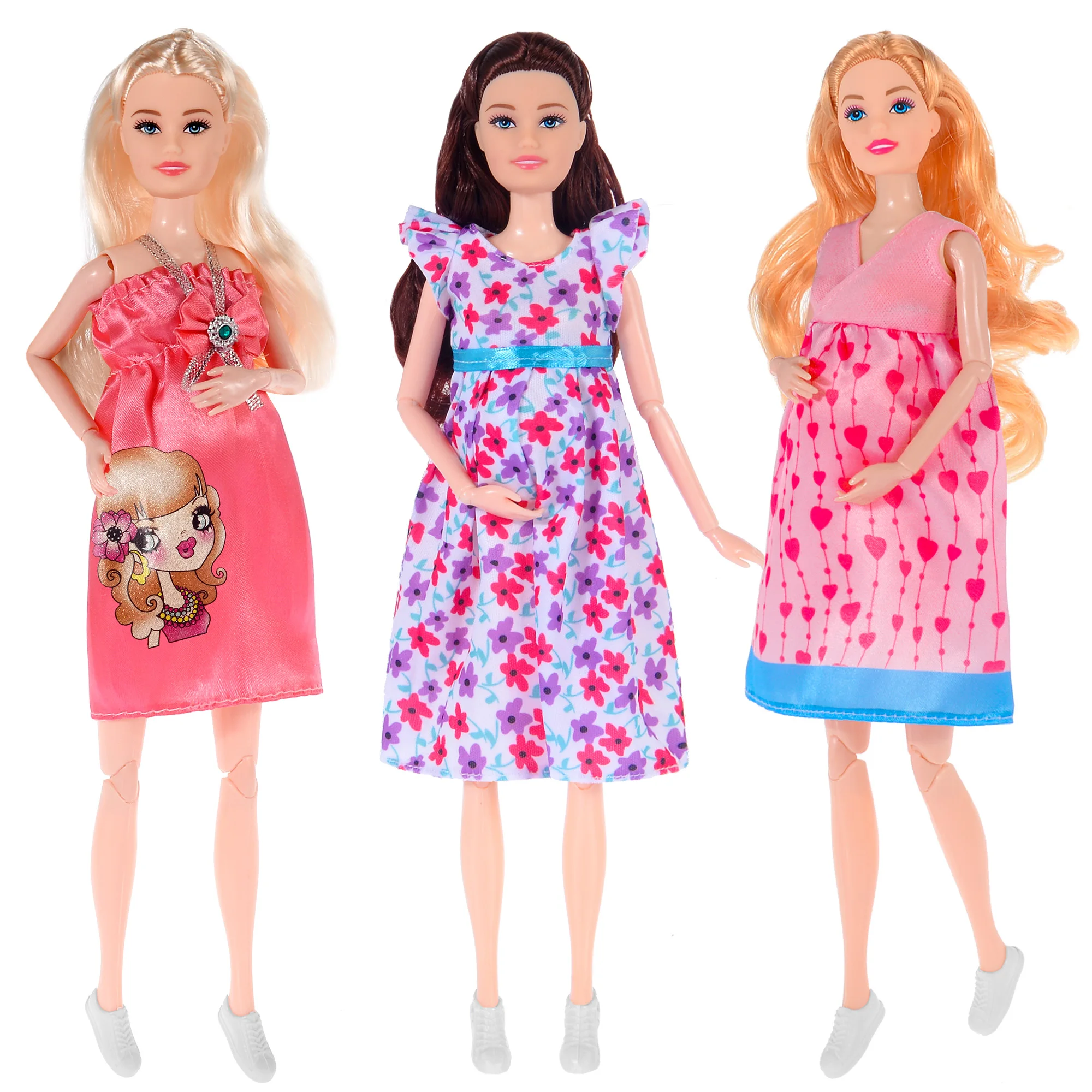 

3-Pack 11.5 inch Pregnant Dolls with Interchangeable Pregnant and Normal Bellies - Includes 3 Dolls, 3 Dresses, 3 Babies