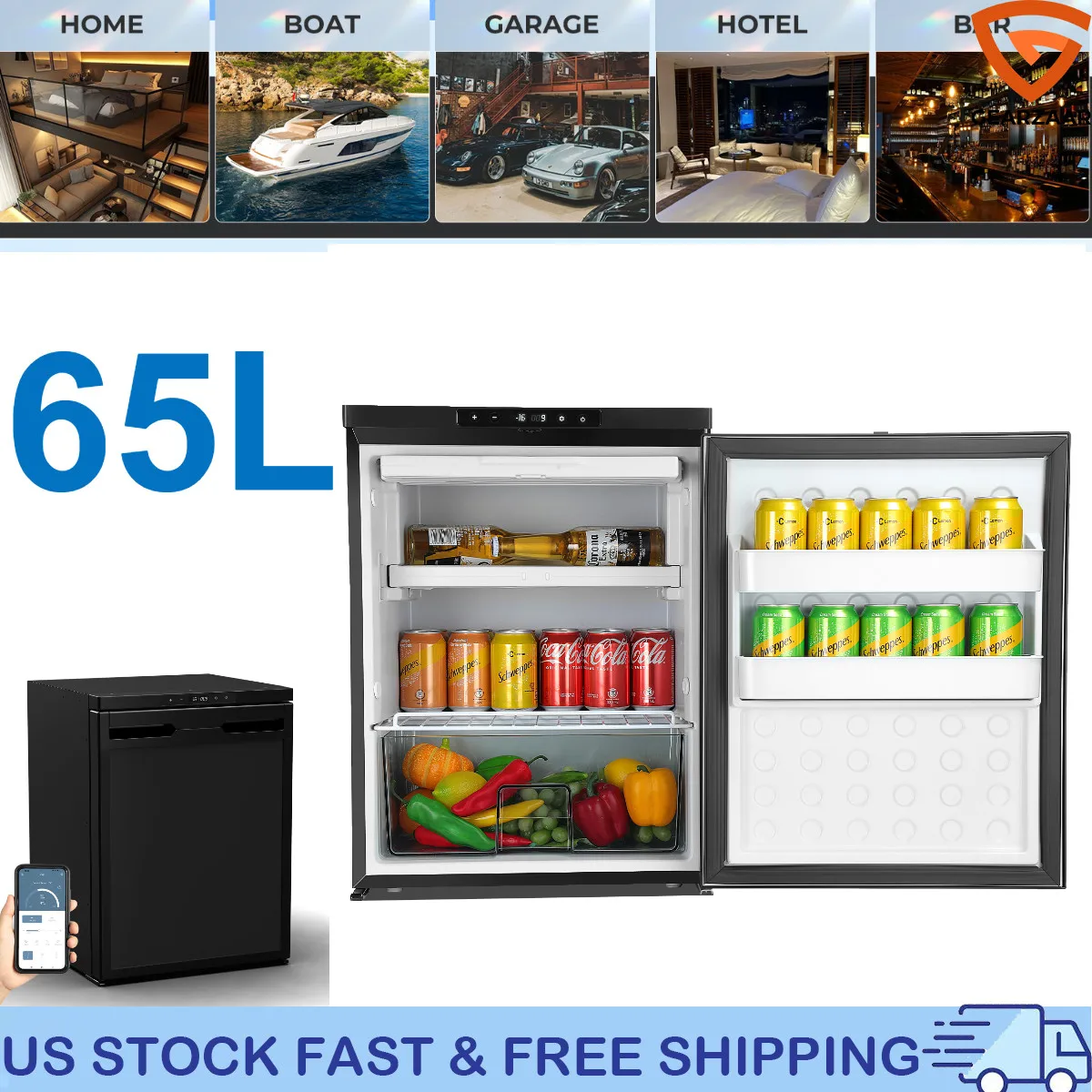 

12V Car Refrigerator Portable Freezer 69QT/65L Boat Truck RV Fridge APP Control