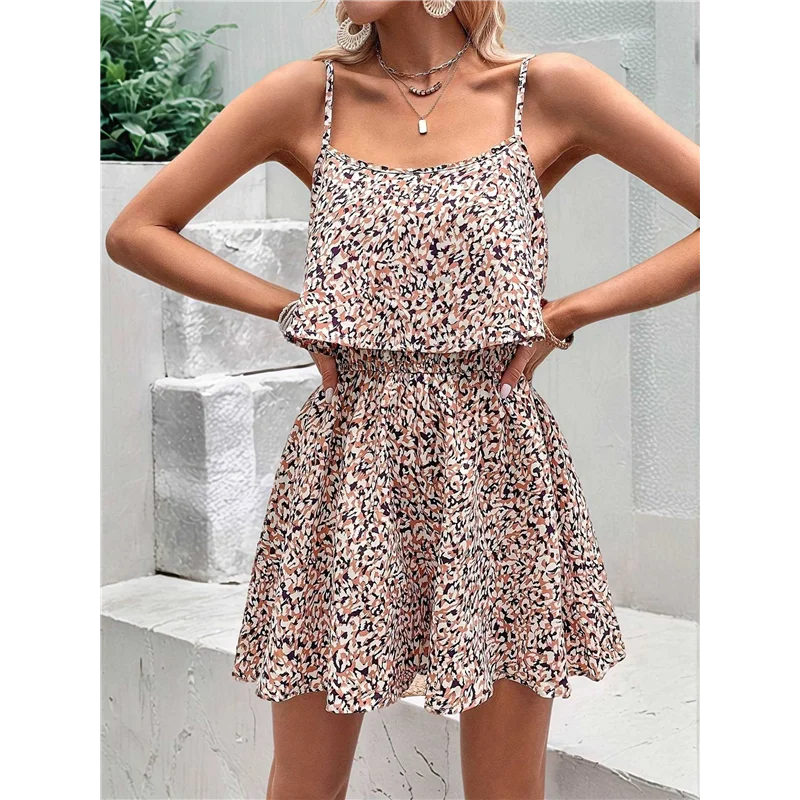 CYL-السروال القصير الصيفي للمرأة الأزهار ساحة الرقبة كشكش أكمام السراويل Flowy حللا عطلة وتتسابق