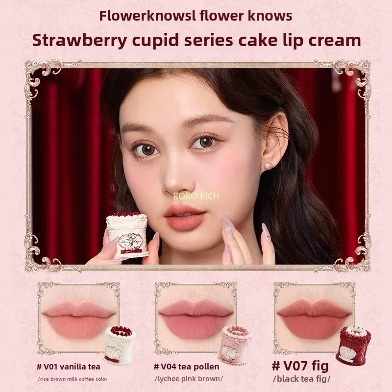 Flower Knows Strawberry Cupid Series Maquillaje Gif Box Sombra de ojos Paleta facial integral Lápiz labial Rubor líquido 10 piezas.