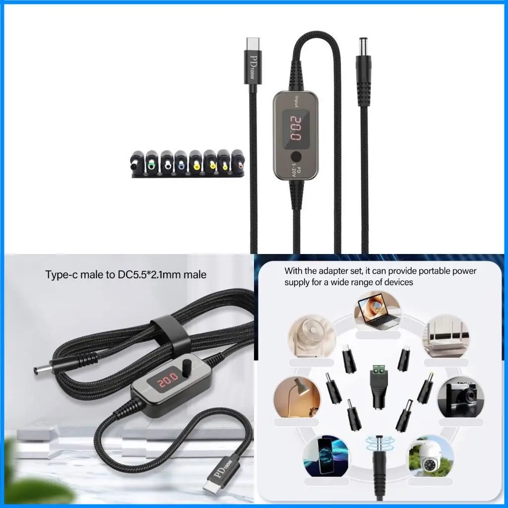 

Регулируемые напряжения USB C To DC5521 Внус питания с 8 адаптерами для ноутбуков