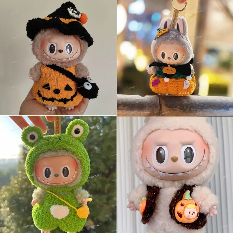 17cm Labubu Halloween Pumpkin Clothes Handmade Custom Vinyl Doll Clothing Labubu Festival Cute Clothes