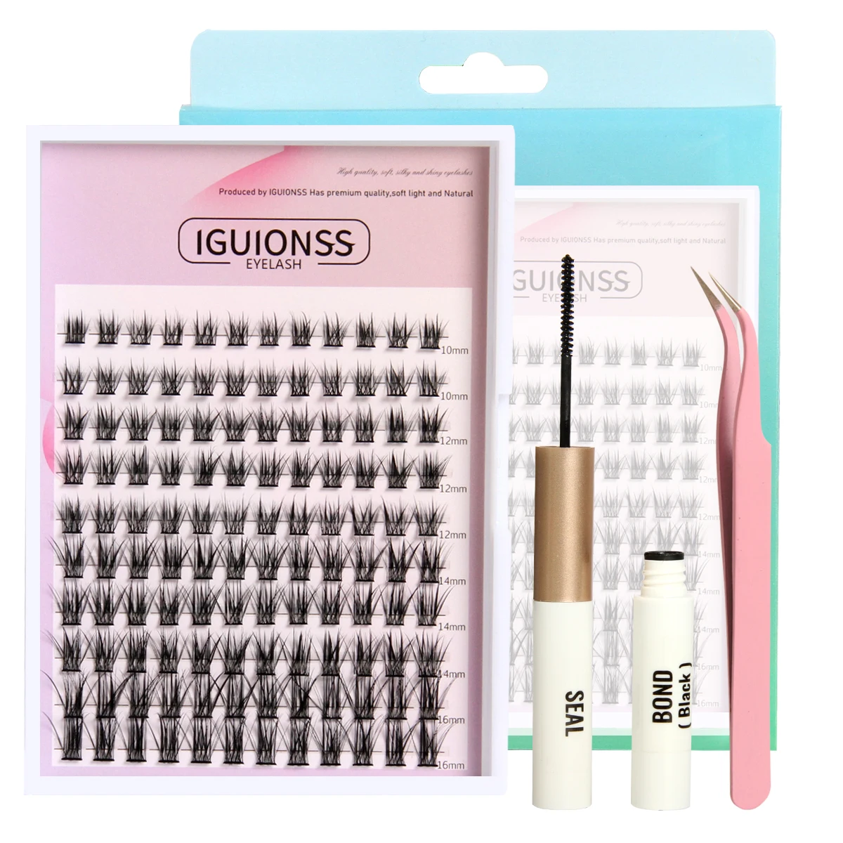 

DIY Eyelash Extension Kit 2350 Box 120 pcs with Lash Clusters Bond and Seal Glue Beginner Set Thin Band Cluster