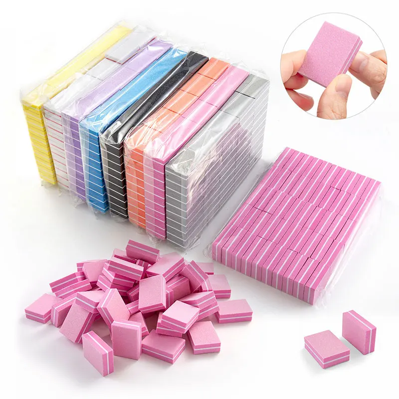 10/50pcs Mini Nails Art Buffer Sponge File Double-sided Nail Buffer Block 100/180 Grit Sanding Polishing Manicure Tools
