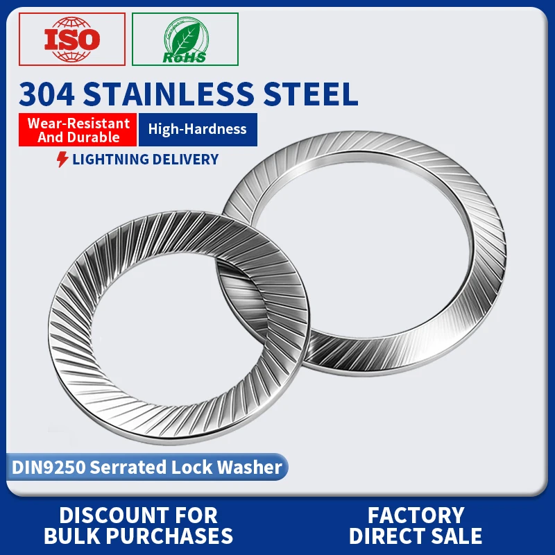 DIN9250 Double Sided Tooth Lock Washers 304 Stainless Steel Serrated Anti-Loosening Washers M2.5 M3 M4 M5 M6 M8 M10 M12 M14 M16