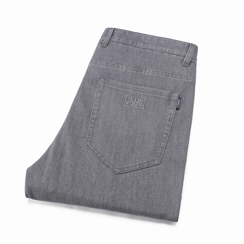Men's Summer Jeans Gray High-End Quality Straight Loose Elastic Versatile Simple Leisure at Work Business Trousers