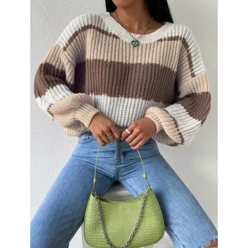 

Cross-Border Knwear oulder-Baring Knitted Dr Coolmax Fiber Ciwalk Appropriate Women's Collar Nine-Quarter Sve