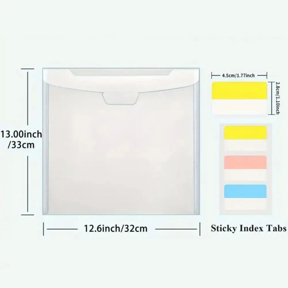 Envelope File Folder Scrapbook Paper Organizer with Sticky Index Tabs Waterproof Transparent Document Pocket File Storage Bag