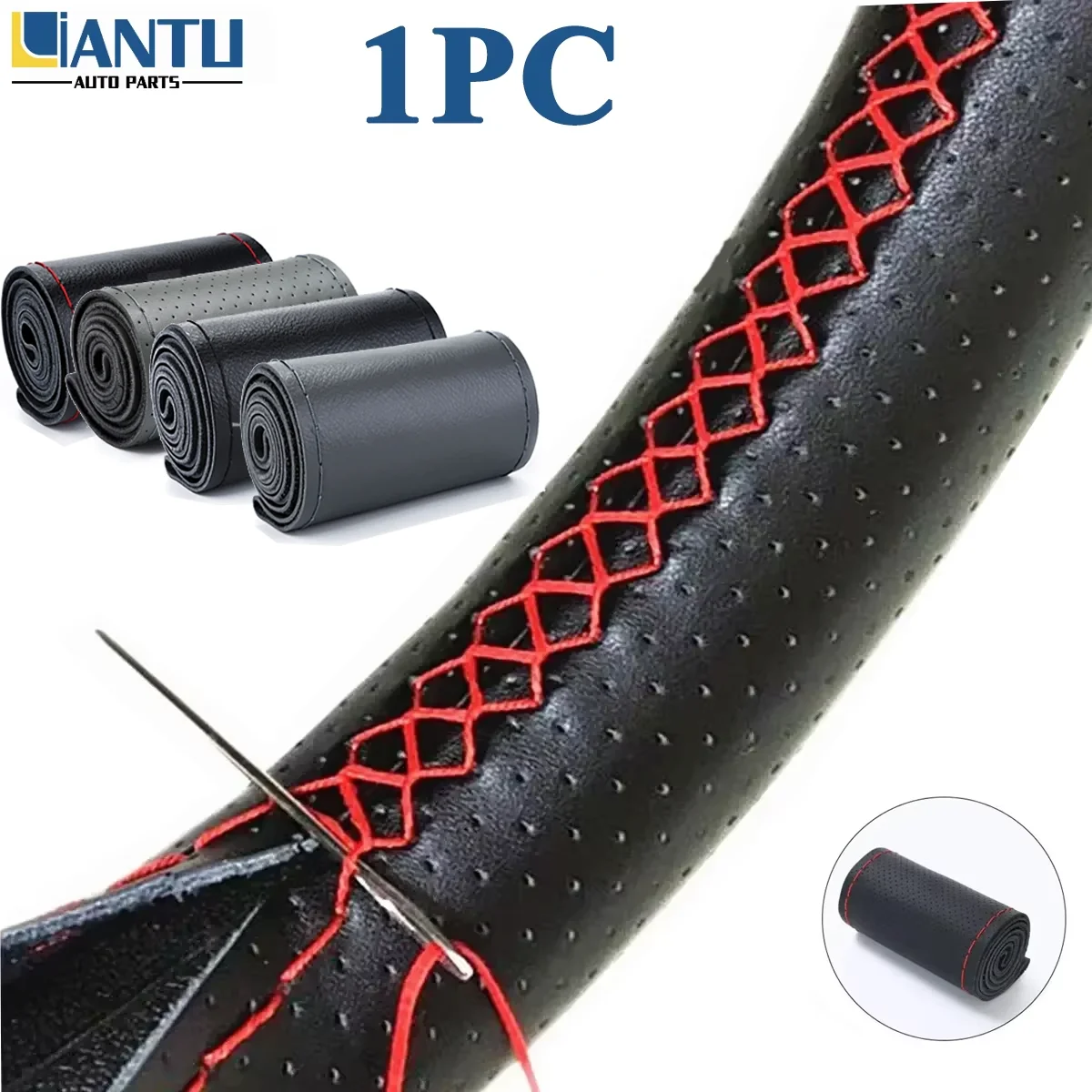 1PC High Quality Car Steering Wheel Leather Cover Stitch On Wrap Breathable Anti-Slip Comfortable Auto Interior Accessories