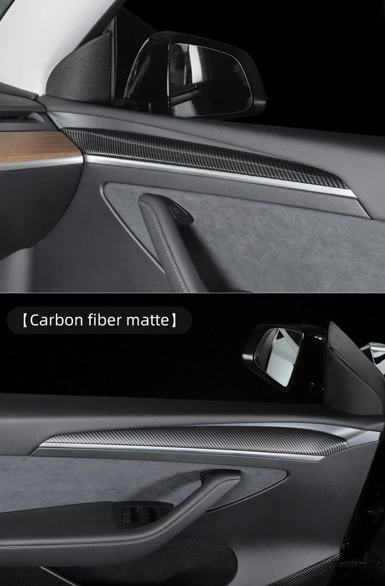Für Tesla Model 3 Y 2019-2023 Armaturenbrett Türverkleidung Mittelkonsole Verkleidung Aufkleber ABS Abdeckung Carbonfaser Dekor Autozubehör – Detail 8