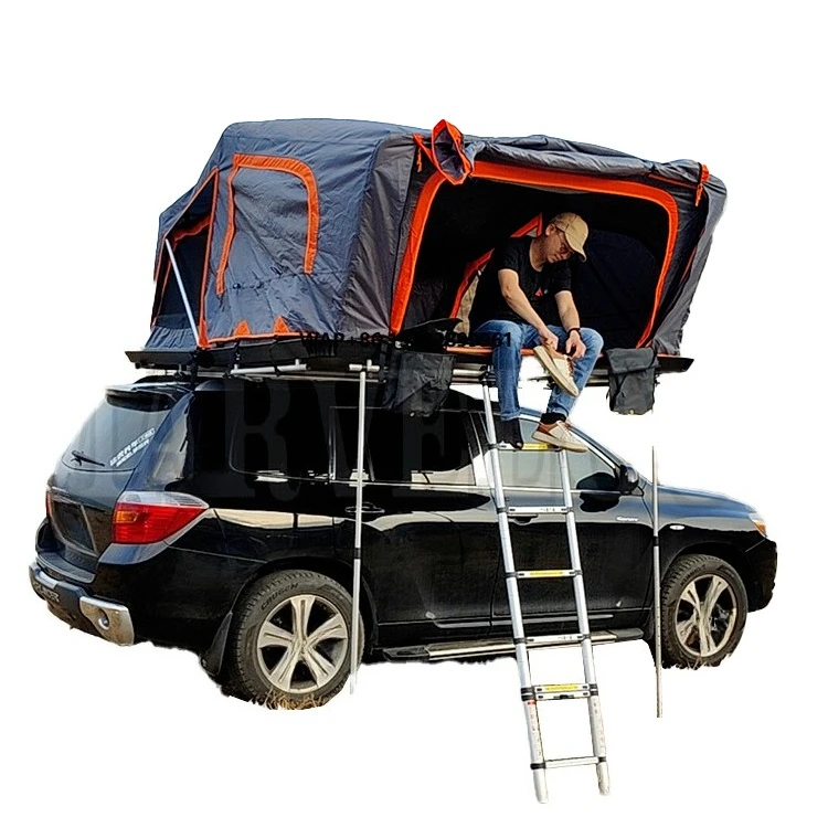 Customized Aluminum Hard Shell Roof Top Tent Straight Bracing Type Waterproof Oxford Canvas Fabric Hard Cover Camping Car Tent